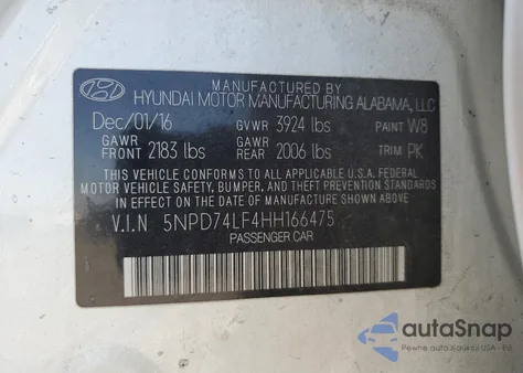 2017 Hyundai Elantra Se from USA, damaged, VIN 5NPD74LF4HH166475